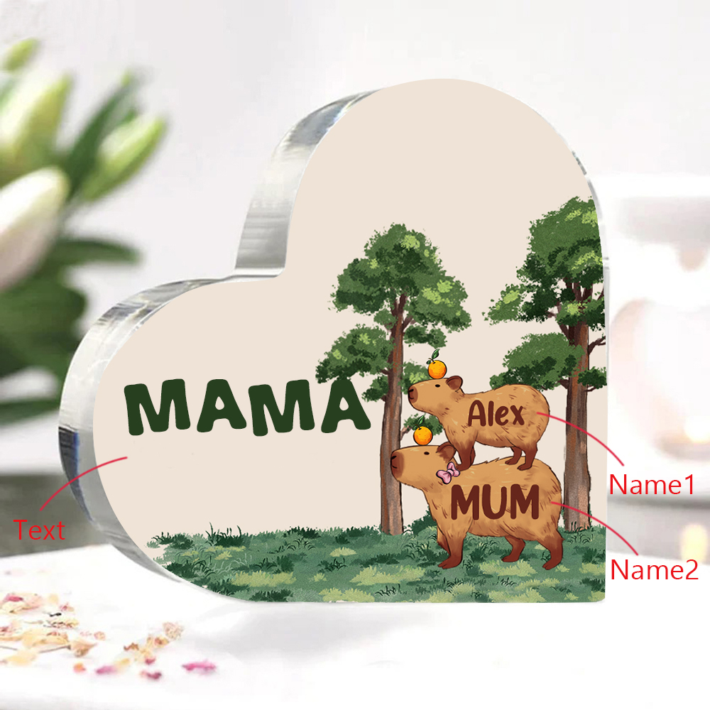 Personalisierte 2 Namen & Text Minase Familie Acryl-Deko Schreibtischdekoration für Mutter