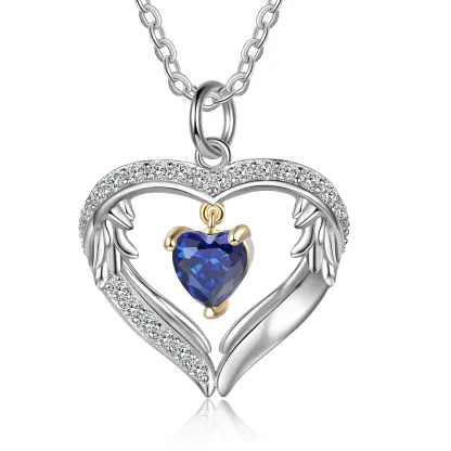 S925 Silber Gravur 1 Name Herz Engel Flügel Halskette mit 1 Geburtsstein
