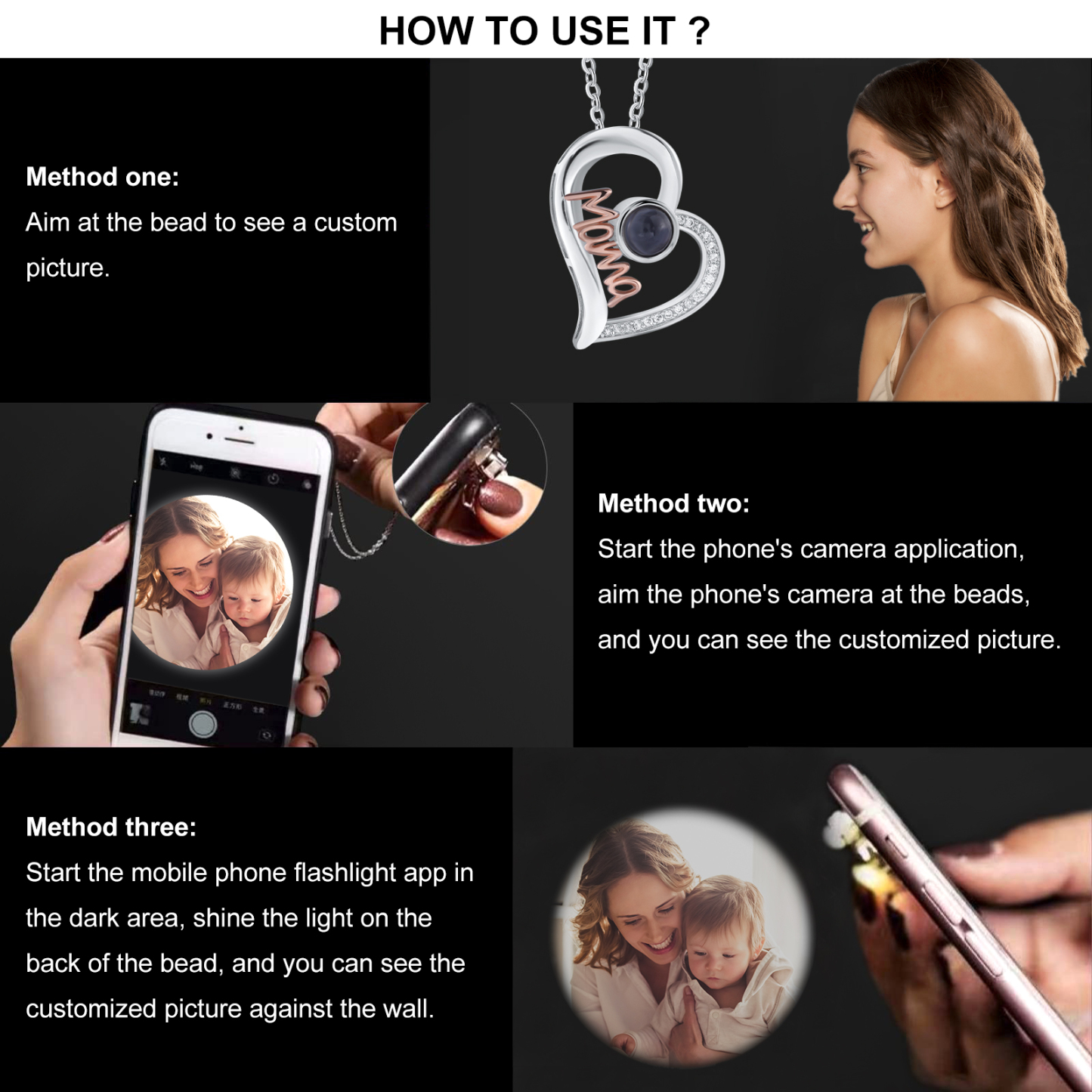 Personalisiertes Foto Herz Projektion Mama Halskette-An meine geliebte Mama-Geschenk mit Nachrichtenkarte 