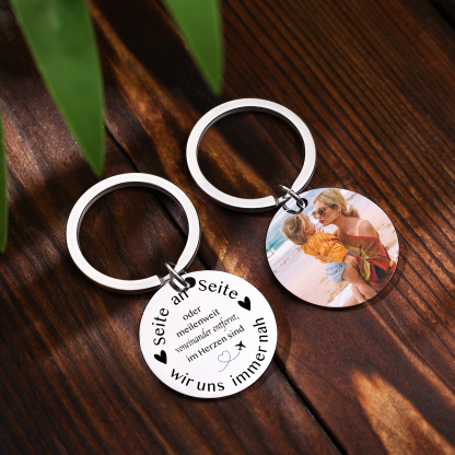 Personalisierbares Foto Rund Metall-wir uns immer nah-Schlüsselanhänger für Tochter & Mutter