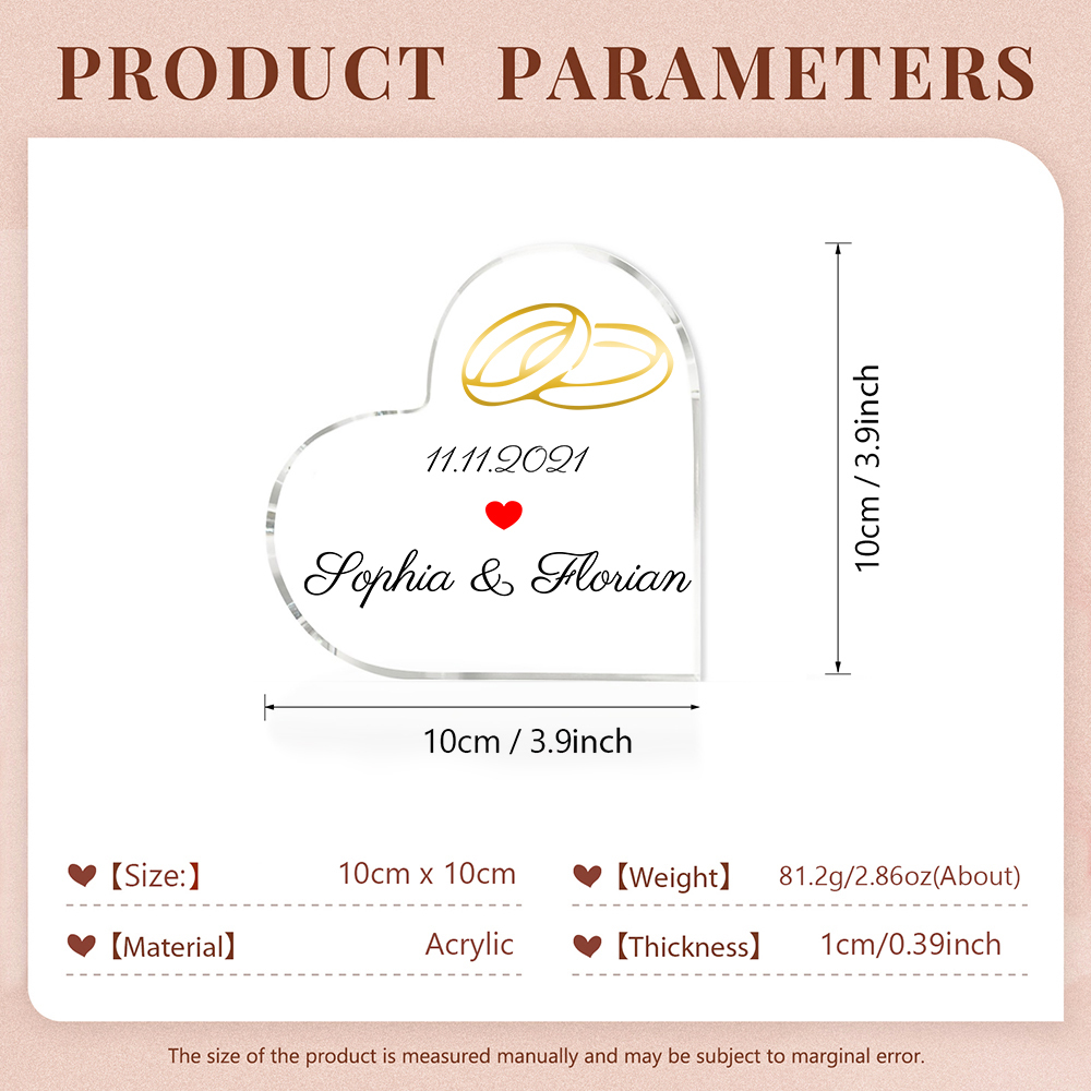 Personalisierte 1 Text Acryl-Deko Paar Ringe Schreibtischdekoration Hochzeitstag Geschenk für Paar