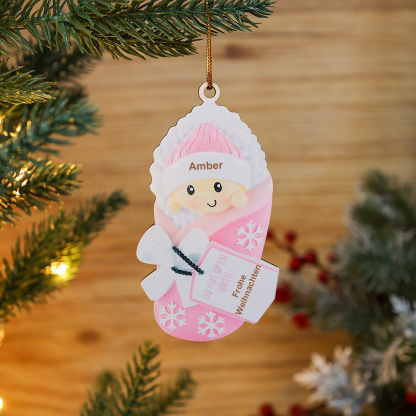 Holz Personalisierter 1 Name & Text Neugeborenes Rosa Weihnachtsornament Weihnachtsbaum Anhänger