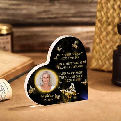 Personalisiertes Foto & Name & Jahr Acryl-Deko-Meine Seele weiß,dass du in Frieden bist-Trauer Schreibtischdekoration