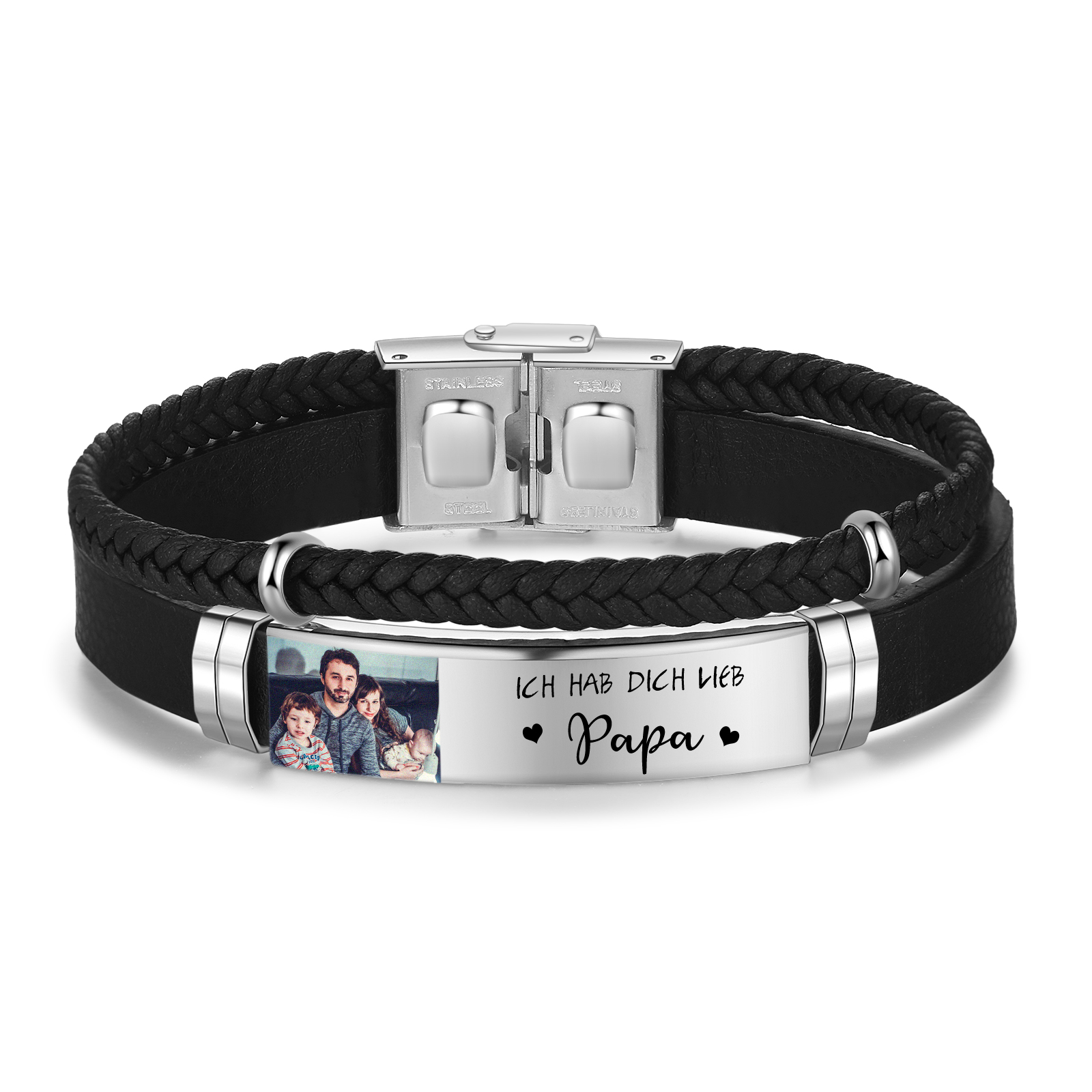 Herren Personalisierter 1 Text & Foto-Leder Armband
