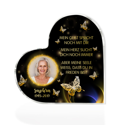 Personalisiertes Foto & Name & Jahr Acryl-Deko-Meine Seele weiß,dass du in Frieden bist-Trauer Schreibtischdekoration