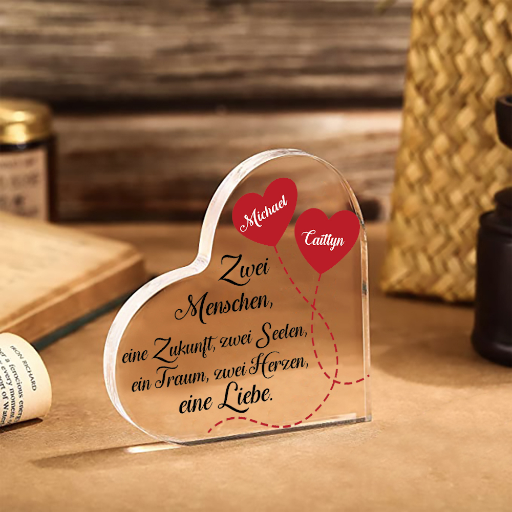 Personalisierte 2 Namen Acryl-Deko-Zwei Herzen, eine Liebe-Schreibtischdekoration für Paar