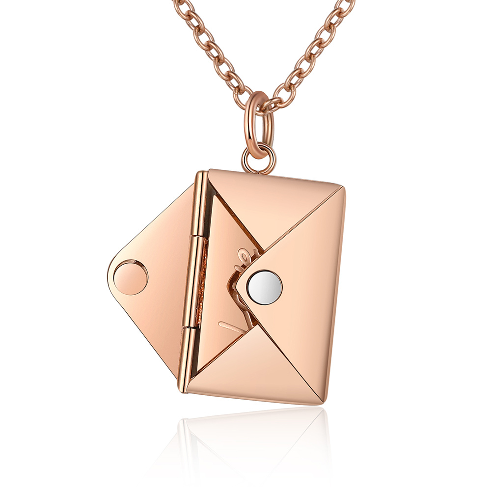 Gravur Wunschtext & Foto Briefumschlag Halskette - Silber/Golden/Rosegold