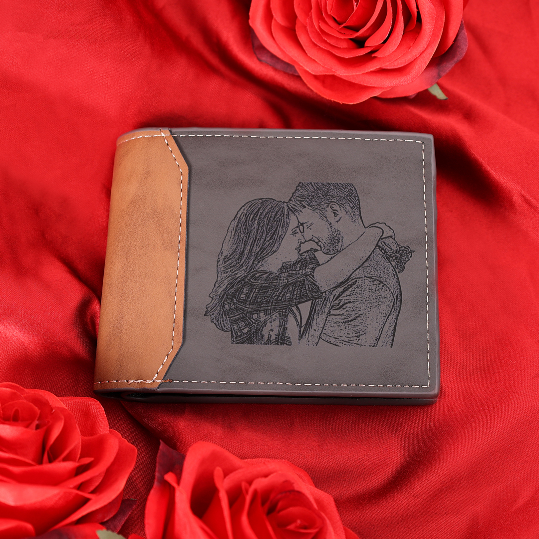 Herren Personalisierte Foto & Name & Buchstabe Grau Leder Geldbörse-Geschenk für Vater