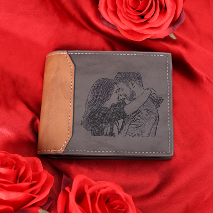 Herren Personalisierte Foto & Name & Buchstabe Grau Leder Geldbörse-Geschenk für Vater