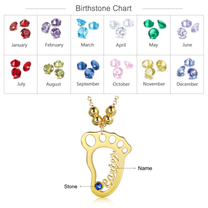 Baby Füße Name Halskette Hohlfüße Gravur 1 Name mit Geburtsstein