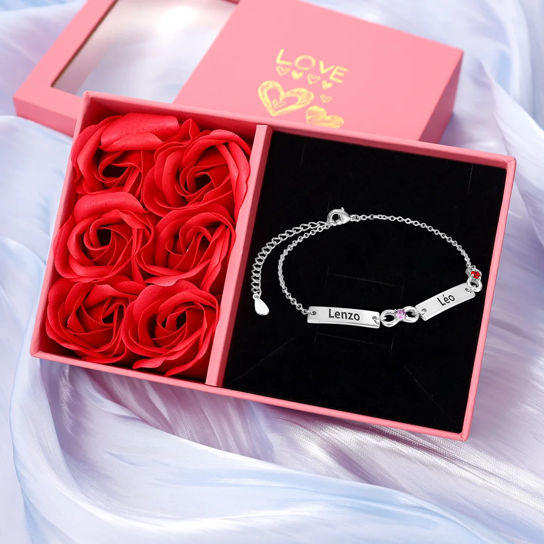 Personalisiertes 1-6 Namen Infinity Armband mit 1-6 Geburtssteinen