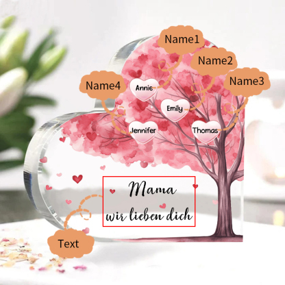 Personalisierte 4 Namen & Text Rosa Familienbaum Familie Acryl-Deko Schreibtischdekoration für Mutter