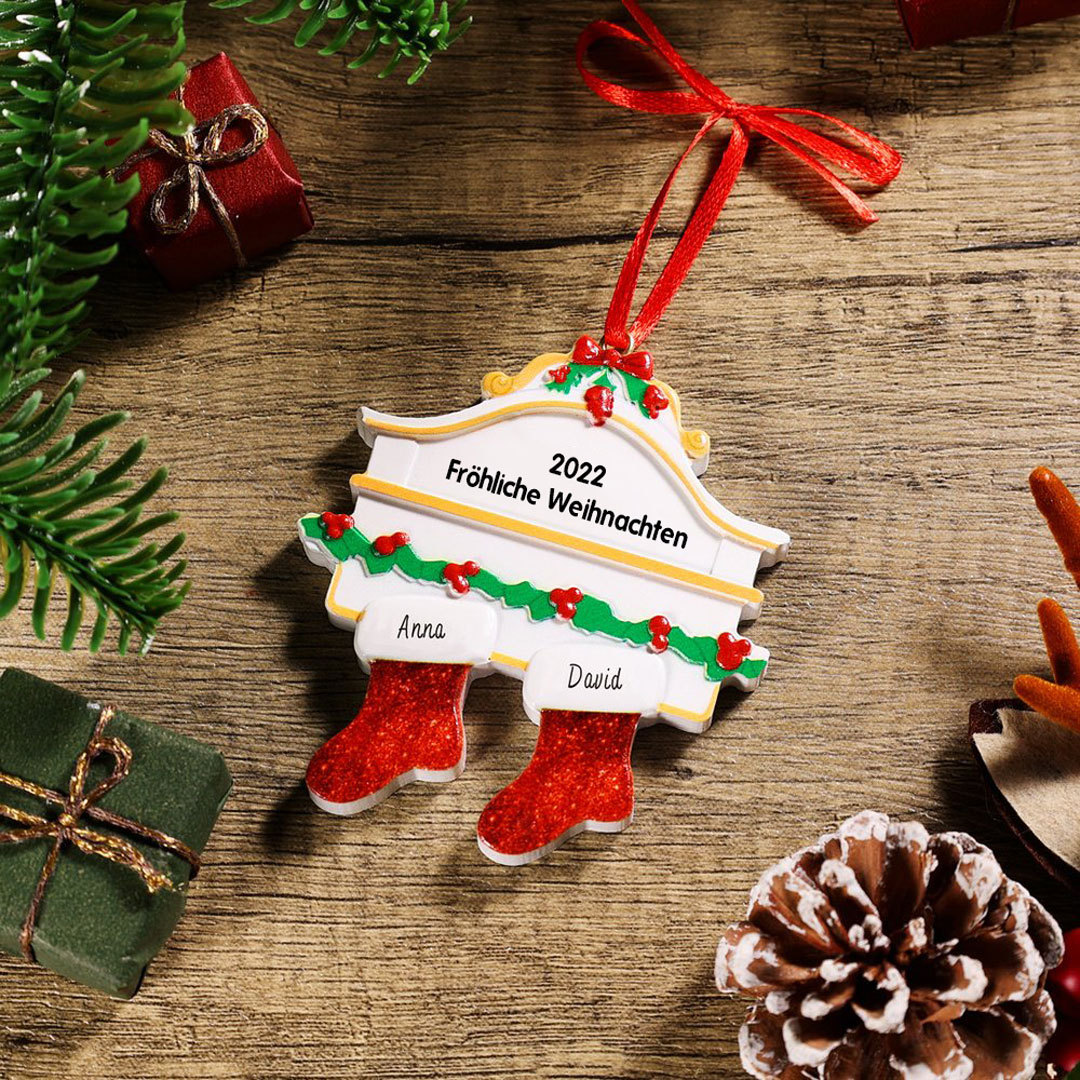 Holz Weihnachtsornament-Personalisiertes 2 Namen Text Rot Strümpfe Ornament Weihnachten Anhänger