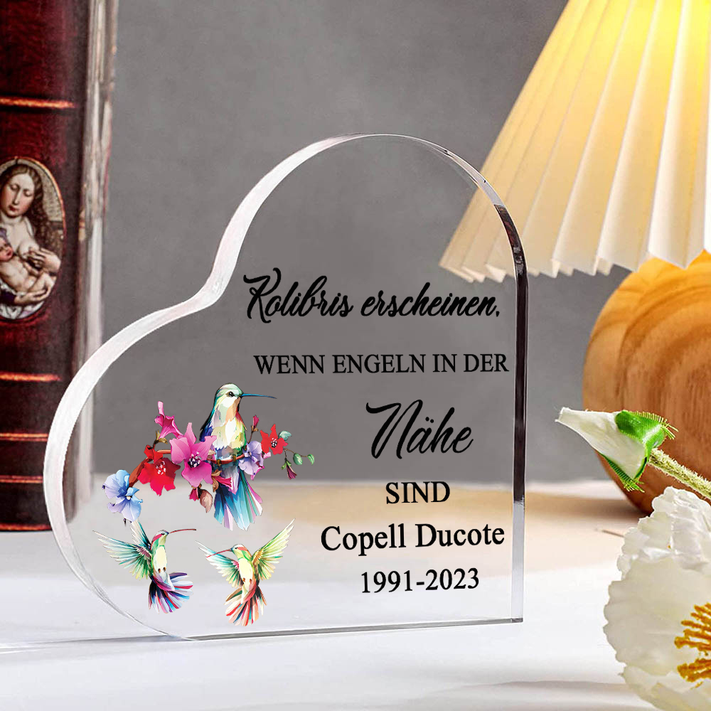 Personalisierter Name & Jahr Acryl-Deko-Kolibris erscheinen, wenn Engeln in der Nähe sind-Trauer Schreibtischdekoration
