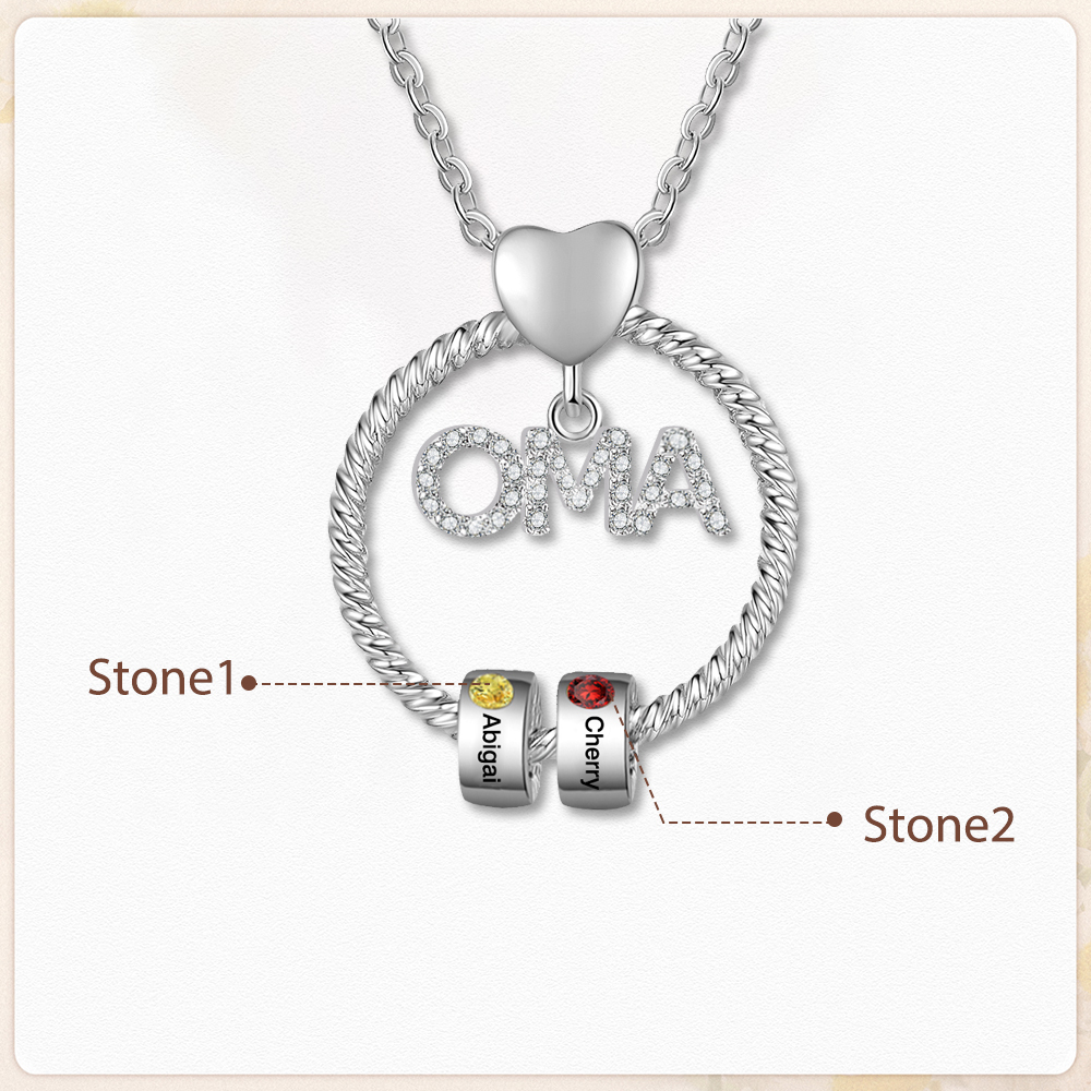 Personalisierte 2 Namen Gravur "OMA" Halskette mit 2 Geburtssteinen-Glück ist eine Oma wie dich zu haben-Geschenk mit Nachrichtenkarte