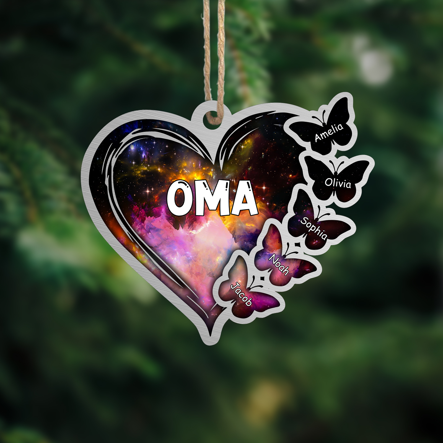 Holz Weihnachtsornament-Personalisierte 1-11 Namen Schmetterling Herz Ornament für Oma