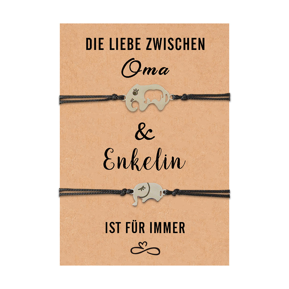 Elefant Armbänder Set-Die Liebe zwischen Oma & Enkelin ist für immer-Geschenk mit Nachrichtenkarte
