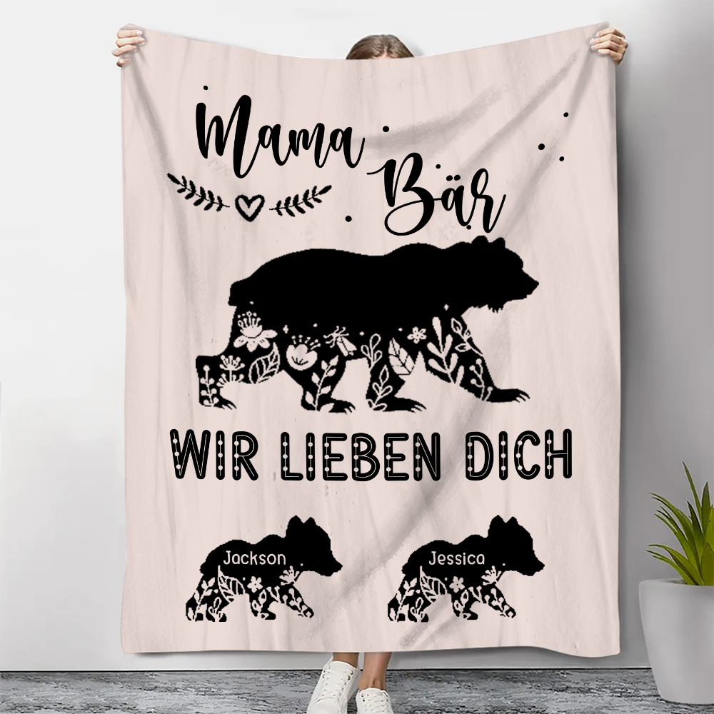 Personalisierbare 2 Namen Mama Bär Ich liebe dich Rosa Decke - Geschenk für Mutter