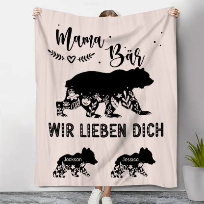 Personalisierbare 2 Namen Mama Bär Ich liebe dich Rosa Decke - Geschenk für Mutter