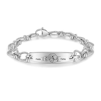 Herren Armband-Personalisiertes 2 Namen Faust Edelstahl Armband 