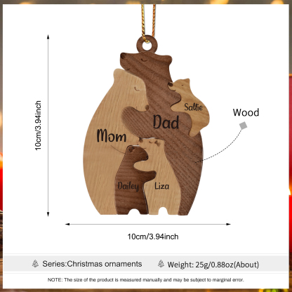 Holz Personalisierte 5 Namen Braunbär Weihnachtsornament mit 5 Familienmitgliedern