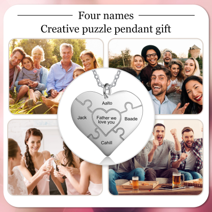 Personalisierte Herz-Puzzle-Halskette mit 4 Namensgravur