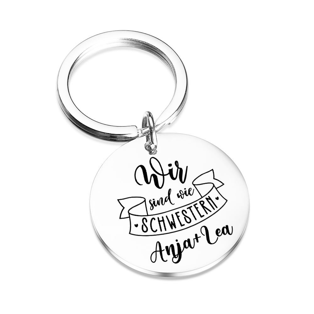 Personalisierbare 2 Namen Rund Metall-Wir sind wie Schwestern-Schlüsselanhänger für beste Freundin