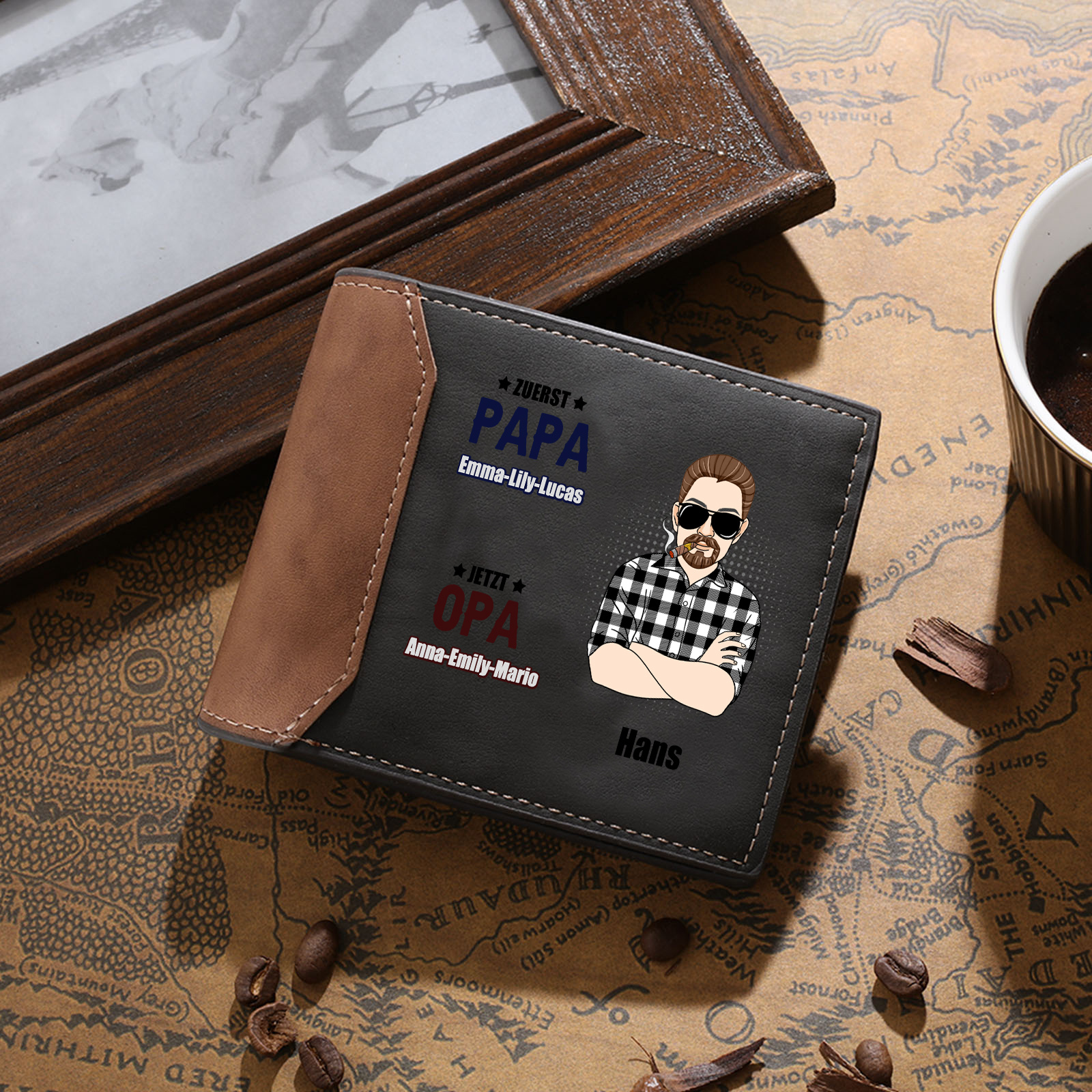 Personalisierte Bifold-Geldbörse aus PU-Leder für Papa und Opa