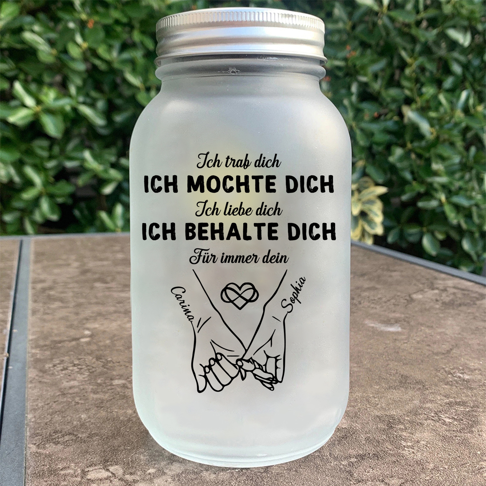 Personalisiertes Nachtlicht, Einmachglas Lampe, Flaschenlicht, LED Glaslicht mit Namen, Datum, Paar Geschenk, Valentinstag Geschenk, Jahrestag Geschenk, Weihnachten
