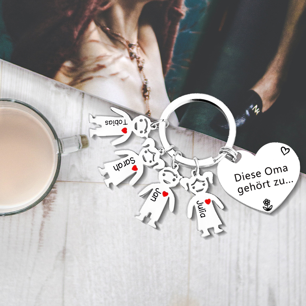 Personalisierte 4 Namen Familie Herz Schlüsselanhänger-Diese Oma Gehört zu-Geschenk für Großmutter