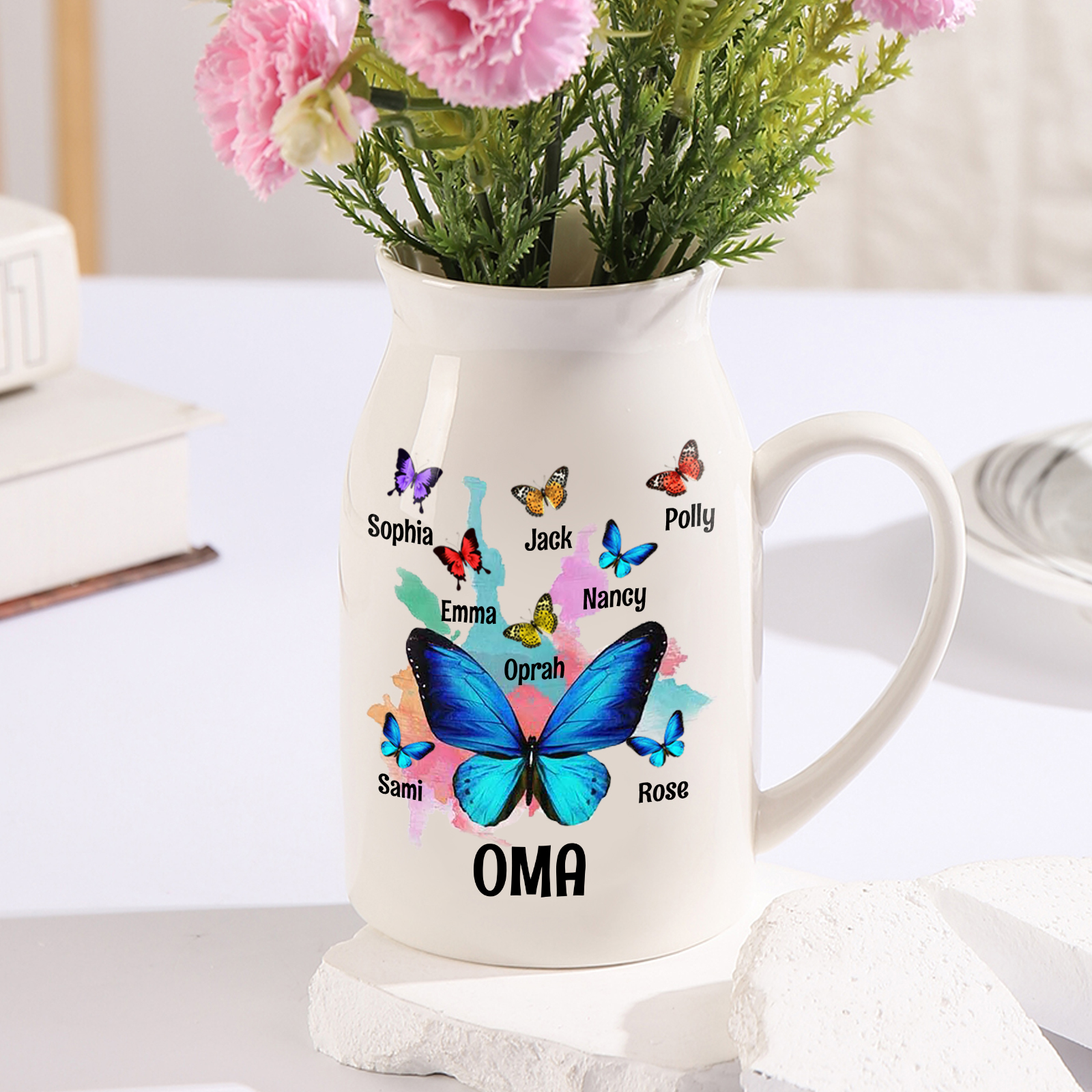 Personalisierte 8 Namen & Text Schmetterling Vase
