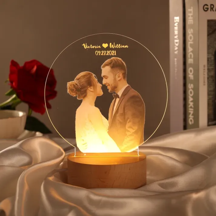 Personalisiertes Foto & Text Rund Nachtlicht – Nachtlampe mit Farb- od