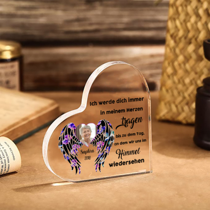 Personalisierter Name & Foto & Jahr Acryl-Deko-Ich werde dich immer in meinem Herzen tragen-Trauer Schreibtischdekoration