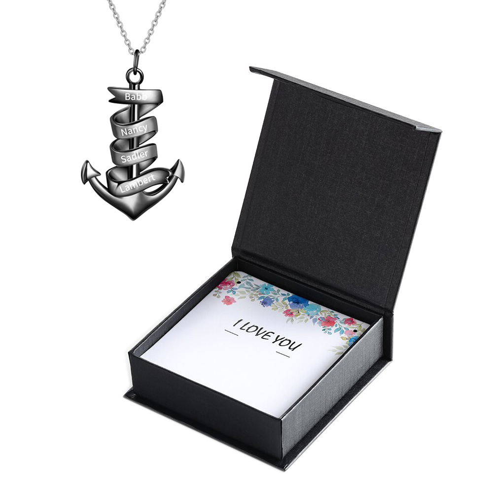 925 Sterling Silber Personalisierte 4 Namen Anker Halskette für Vater -Geschenk mit  Meer Nachrichtenkarte