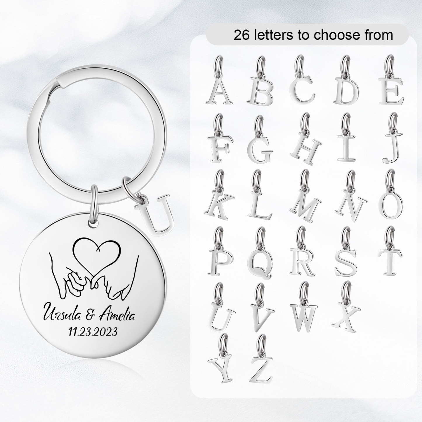 Personalisierte 2 Namen & 2 Datum & 2 Buchstaben Schlüsselanhänger & Geschenkkarte Geschenkbox Set für Paar