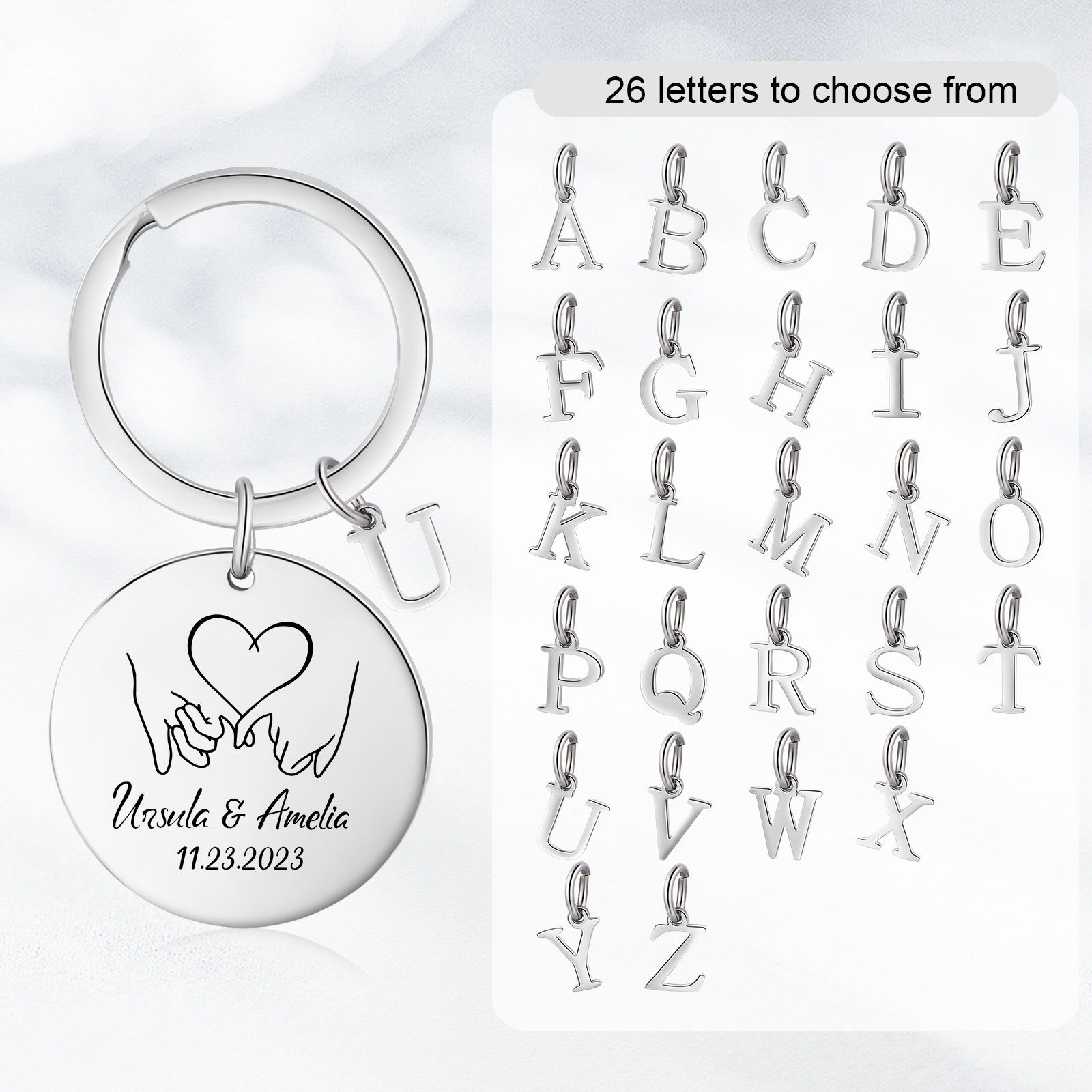 Personalisierte 2 Namen & 2 Datum & 2 Buchstaben Schlüsselanhänger & Geschenkkarte Geschenkbox Set für Paar