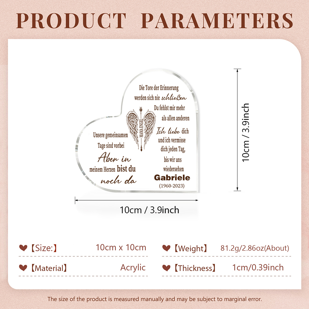 Personalisierter Name & Jahr Acryl-Deko-Ich liebe dich und ich vermisse dich jeden Tag-Trauer Schreibtischdekoration