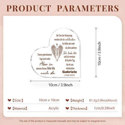 Personalisierter Name & Jahr Acryl-Deko-Ich liebe dich und ich vermisse dich jeden Tag-Trauer Schreibtischdekoration