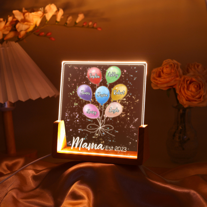 Personalisierte 7 Namen & Text & Datum Ballon Nachtlicht Geschenk für Großmutter/Mutter zum Muttertag