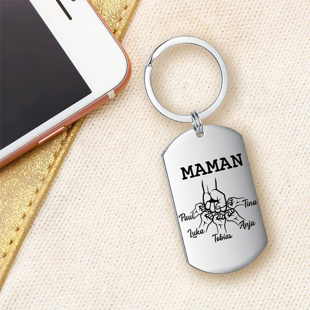 Personalisierbarer 5 Namen & Text Faust Schlüsselanhänger