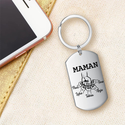 Personalisierbarer 5 Namen & Text Faust Schlüsselanhänger