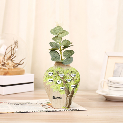 Holz Personalisierter 8 Namen & Text Grün Familienbaum Famile Vase