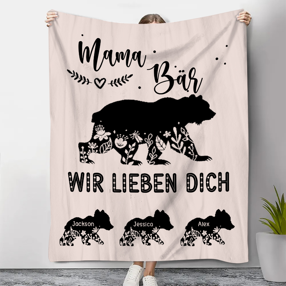 Personalisierbare 3 Namen Mama Bär Wir lieben dich Rosa Decke - Geschenk für Mutter