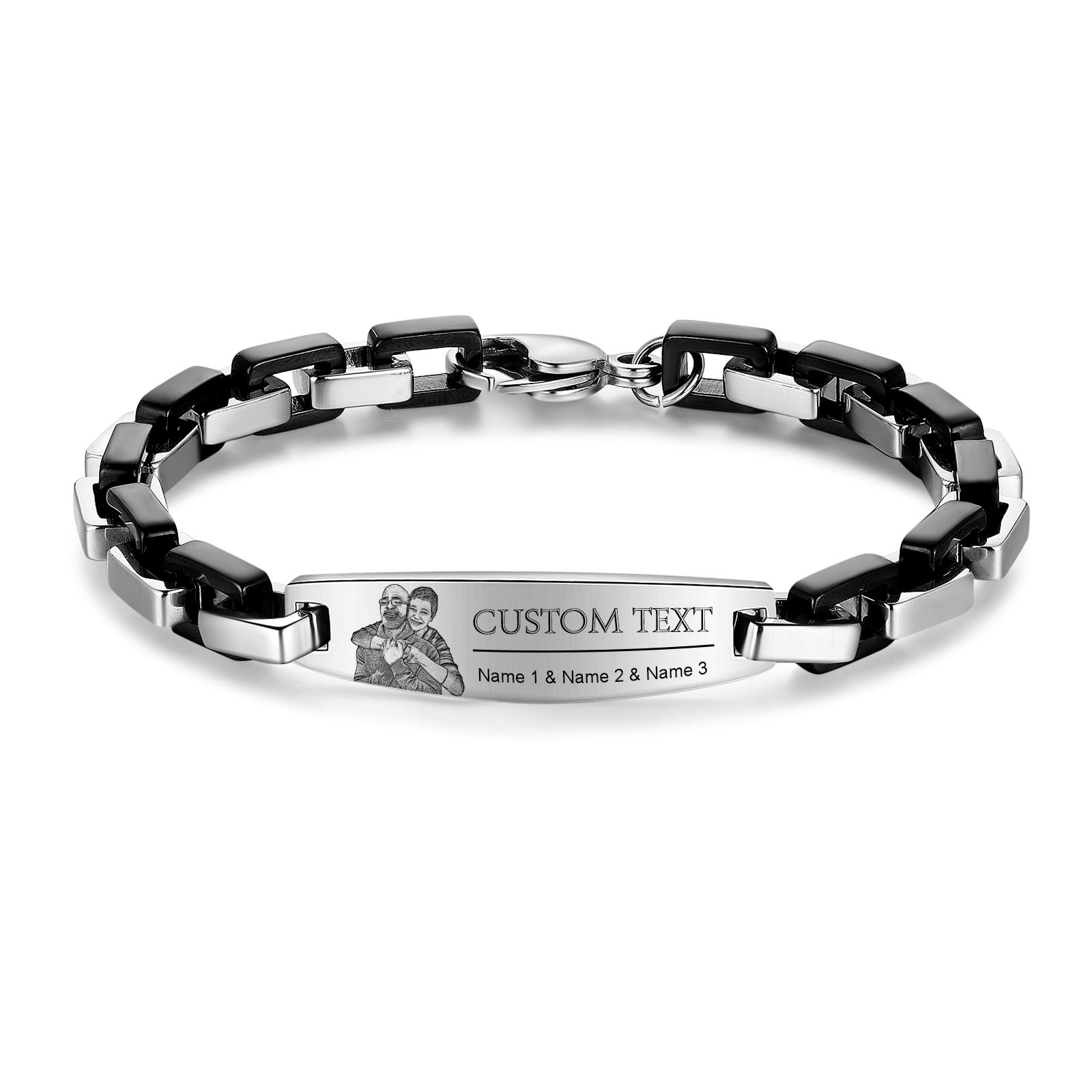 Herren Armband-Personalisiertes 3 Namen & Text & Foto Edelstahl Armband 