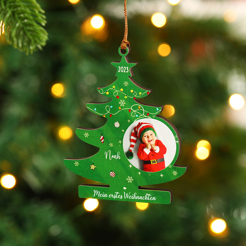 Holz Personalisierter 1 Name & Text & Jahr & Foto Baby Weihnachtsbaum Weihnachtsornament  Anhänger