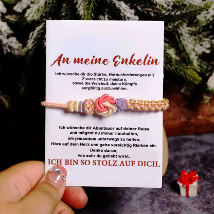 Knoten Blume Flechtarmband-An meine Enkelin Ich bin stolz auf dich-Schulanfang Einschlung Aarmband - Geschenk mit Nachrichtenkarte