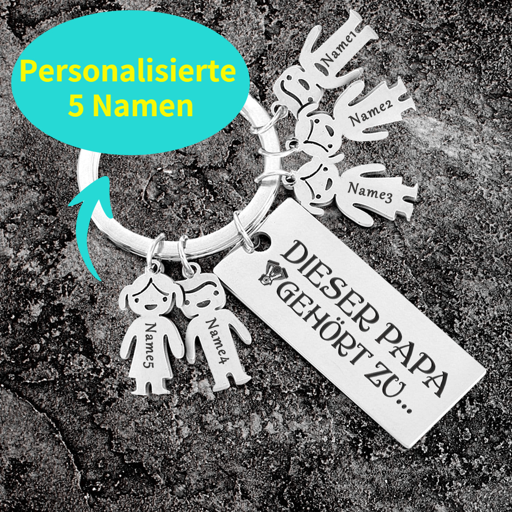 Personalisierter 5 Kinder Namen Schlüsselanhänger- Lieber Papa-Geschenk mit Nachrichtenkarte