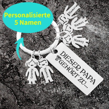 Personalisierter 5 Kinder Namen Schlüsselanhänger- Lieber Papa-Geschenk mit Nachrichtenkarte