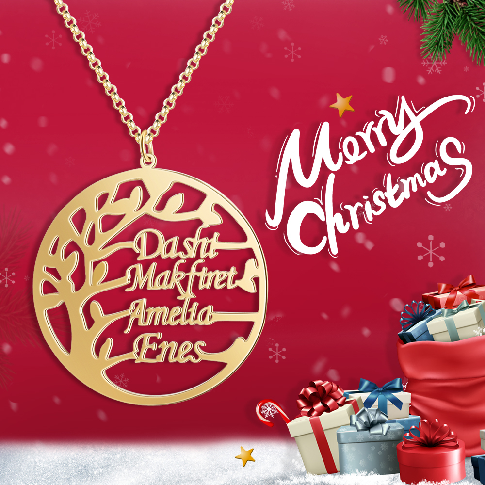 925 Sterling Silber Personalisierte 4 Namen Familienstammbaum Halskette