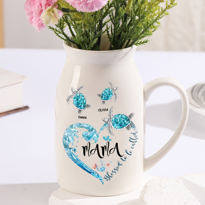 Personalisierte 2 Namen & Text Meeresschildkröte Familie Vase